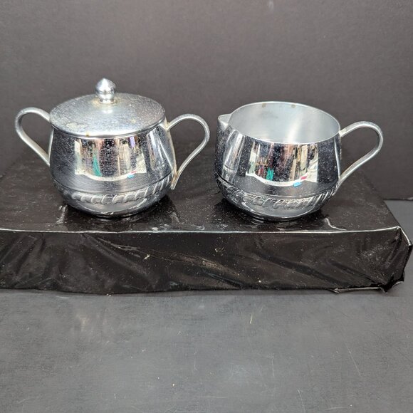 Vintage Irvinware 1970's Chrome Small Sugar and Creamer Set Rope Design - Picture 1 of 9